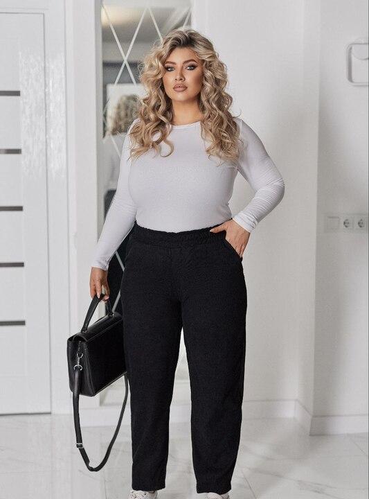 Брюки женские вельветовые на резинке с карманами свободные повседневные весенние