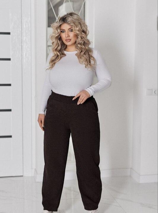 Брюки женские вельветовые на резинке с карманами свободные повседневные весенние