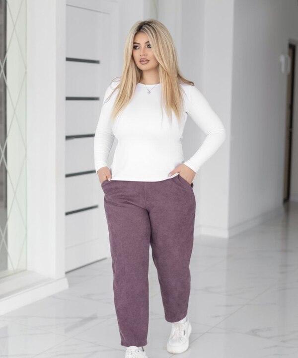 Брюки женские вельветовые на резинке с карманами свободные повседневные весенние