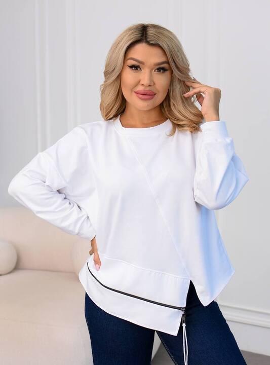 Свитшот женский из двунитки свободного кроя асимметричный с декоративной вставкой и молнией весенний