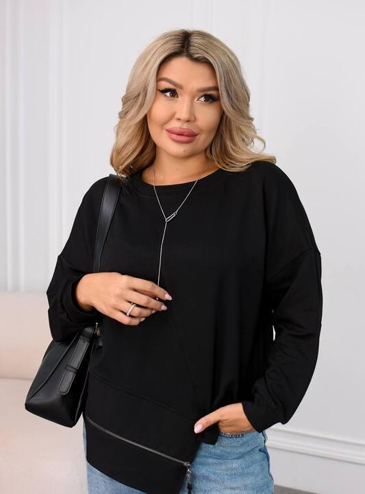 Свитшот женский из двунитки свободного кроя асимметричный с декоративной вставкой и молнией весенний