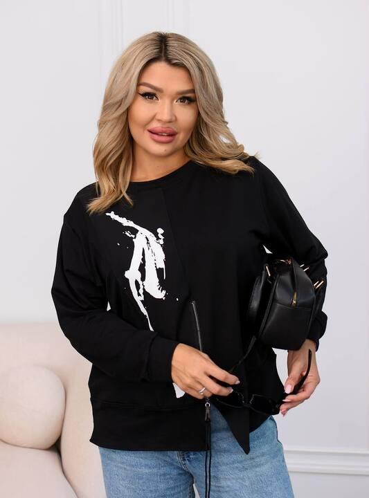 Свитшот женский из двунитки свободного кроя асимметричный на молнии с манжетами с принтом весенний