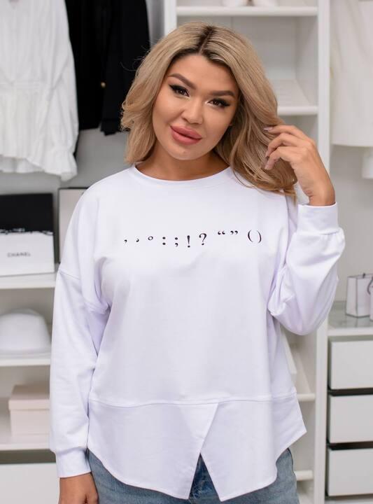 Свитшот женский из двунитки свободного кроя с принтом с запахом по низу на манжетах демисезонный