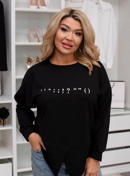 Свитшот женский из двунитки свободного кроя с принтом с запахом по низу с длинным рукавом на манжетах весенний