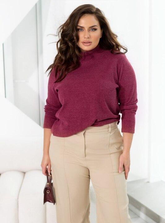 Гольф женский из ангоры рубчик с начесом однотонный базовый с воротником-стойкой и длинными рукавами весенний