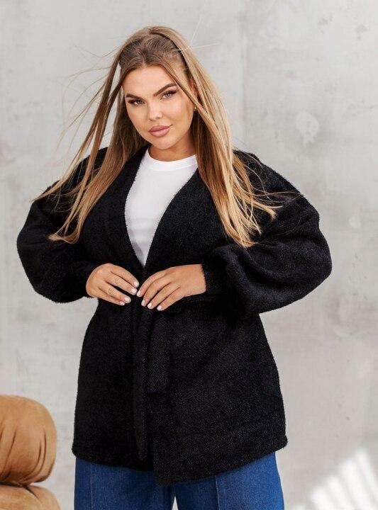 Кардиган женский из шерсти мягкий прямого кроя с поясом и вшитыми карманами без застежки весенний