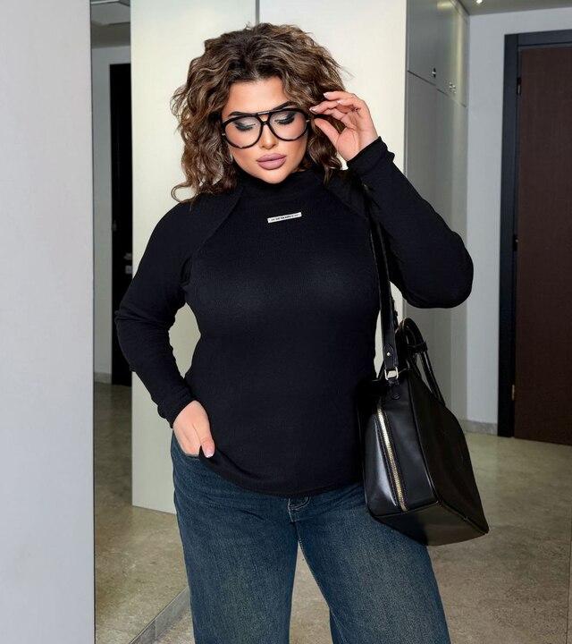 Лонгслив женский из хлопкового трикотажа рубчик с воротником-стойкой и рукавом реглан весенний