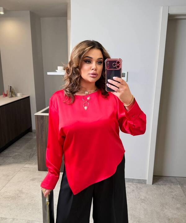 Блуза женская из дабл шёлка Армани асимметричная свободного кроя с длинными рукавами на пуговицах демисезонная