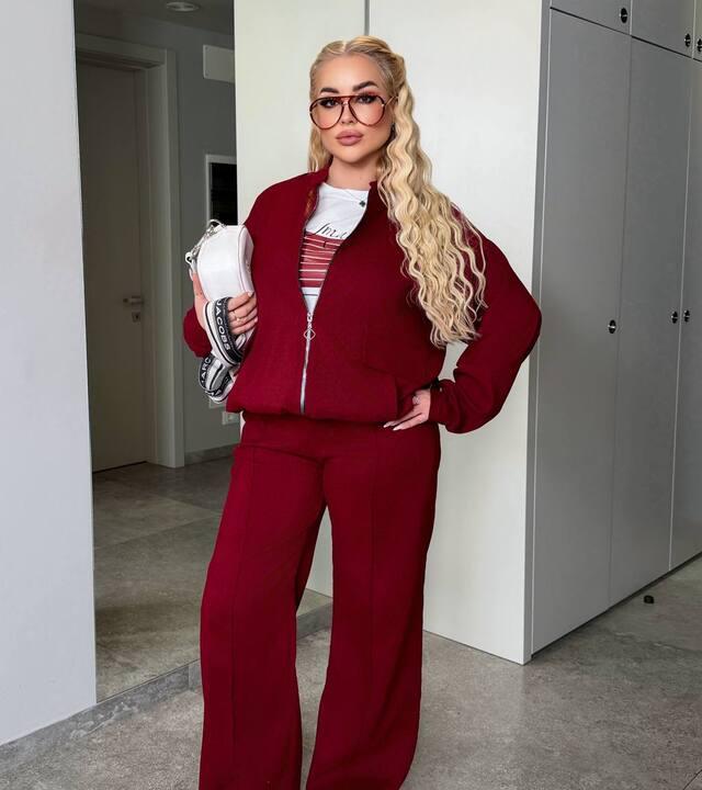 Костюм-тройка женский из вельвета и хлопка: худи на молнии футболка и широкие брюки оверсайз осенний