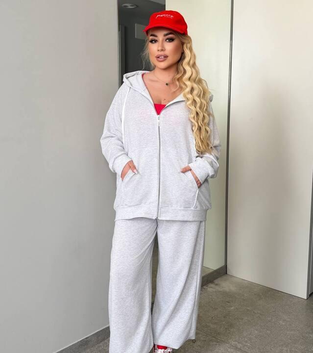 Спортивный костюм-двойка женский из двунитки: худи на молнии с капюшоном и штаны палаццо трансформер в джогеры с фиксаторами весенний