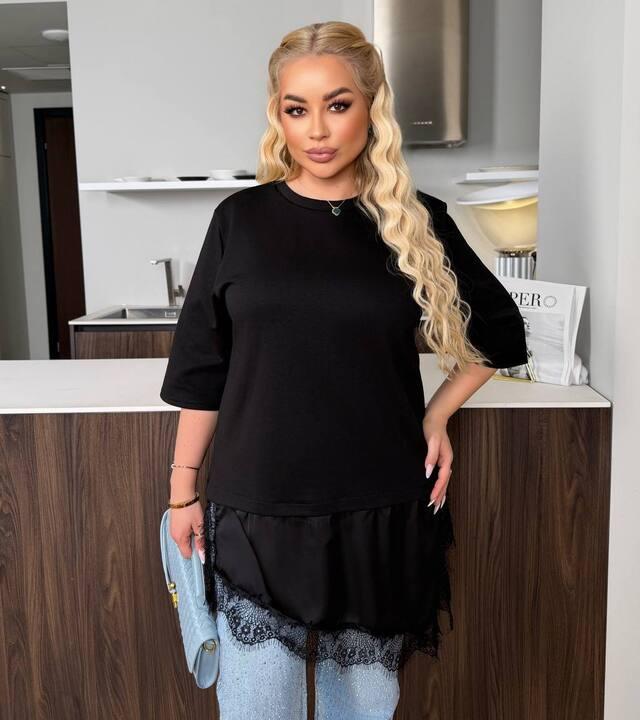 Туника женская из кулира и шелка Армани удлиненная свободного кроя с кружевом демисезонная