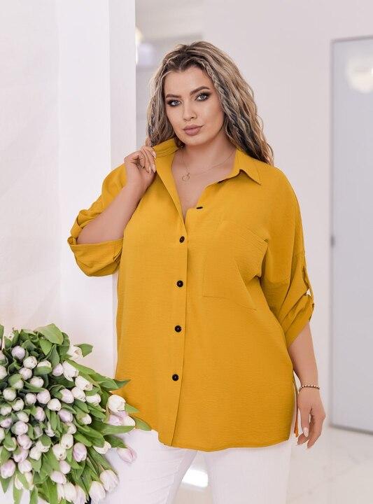 Рубашка женская из полиэстера и эластана свободного кроя однотонная удлиненная с рукавом три четверти классическая весенняя
