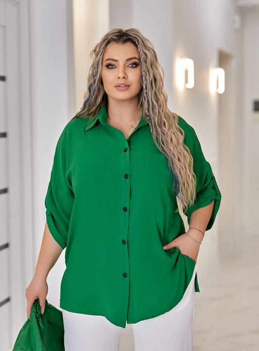 Рубашка женская из полиэстера и эластана свободного кроя однотонная удлиненная с рукавом три четверти классическая весенняя