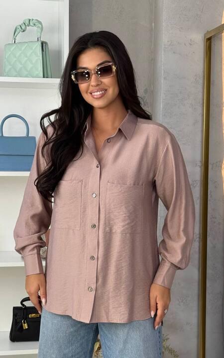 Рубашка женская из смесовой льняной ткани свободного кроя классическая демисезонная с длинным рукавом на пуговицах