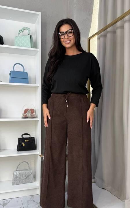 Брюки женские хлопковые из микровельвета прямого кроя с высокой посадкой демисезонные