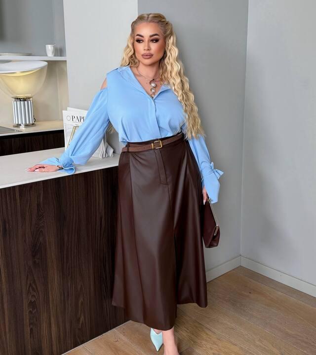 Юбка женская из экокожи А-силуэта миди с высокой посадкой весенняя