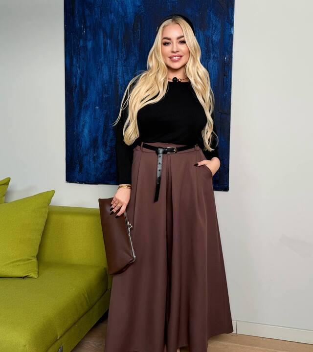 Юбка-брюки женская из костюмного крепа макси с высокой посадкой свободного кроя весенняя