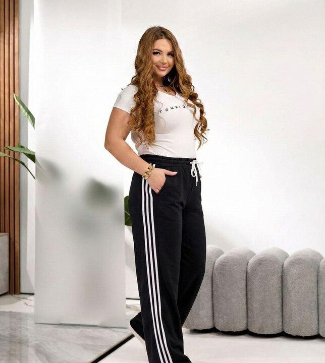 Брюки женские из турецкой петли с лампасами высокой посадкой прямые демисезонные с регулировкой низа