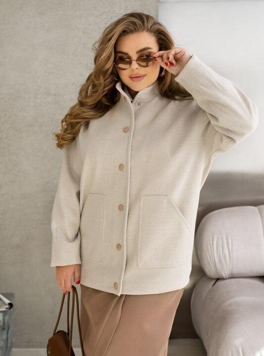 Полупальто женское в стиле бомбер из кашемира и твида с воротником-стойкой на кнопках весеннее