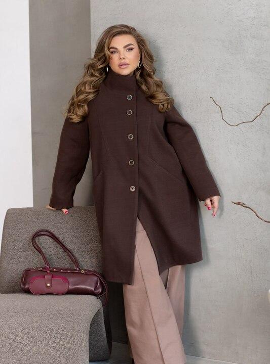 Пальто женское из кашемира и твида с воротником-стойкой на кнопках весеннее