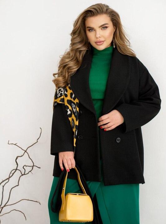 Пальто женское из кашемира твида укороченное двубортное с поясом на подкладке весеннее