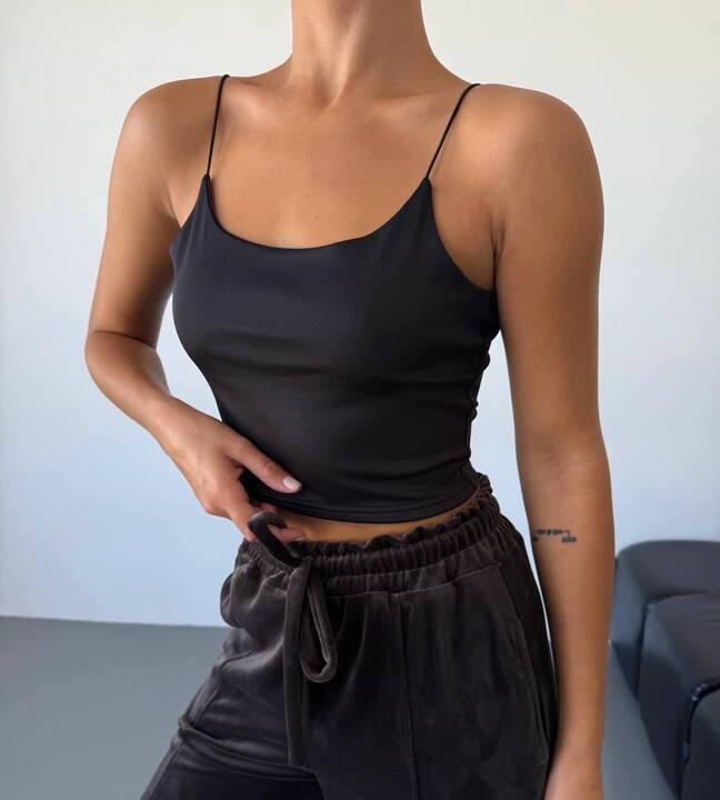 Топ женский укороченный базовый облегающий на бретелях однотонный