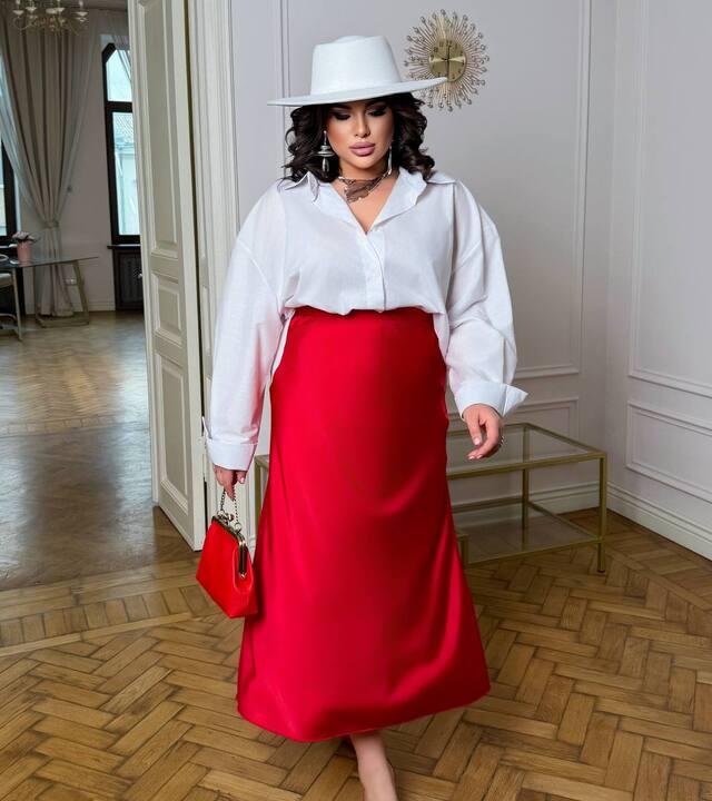 Юбка женская атласная миди с высокой посадкой прямая элегантная весенняя