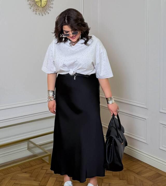 Юбка женская атласная миди с высокой посадкой прямая элегантная весенняя