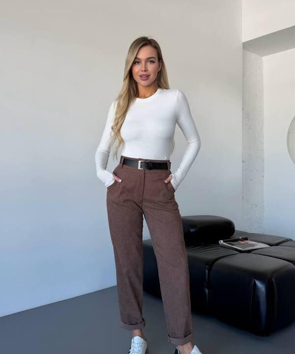 Брюки женские прямые с высокой посадкой на резинке сзади повседневные демисезонные