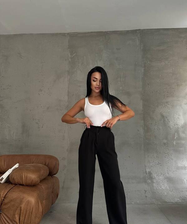 Брюки палаццо женские с высокой посадкой широкие на резинке с карманами под пояс повседневные демисезонные