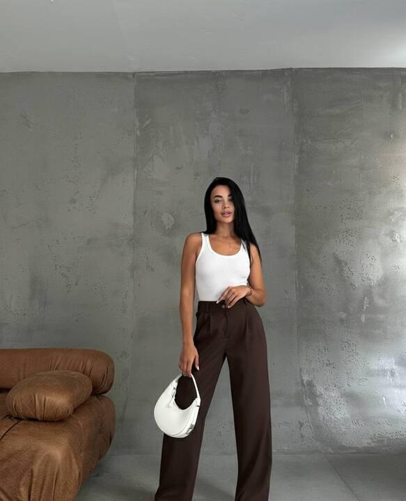 Брюки палаццо женские с высокой посадкой широкие на резинке сзади под пояс повседневные демисезонные