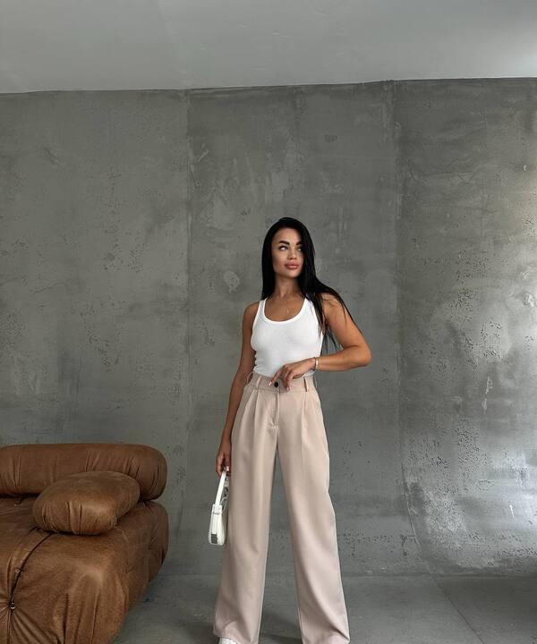 Брюки палаццо женские с высокой посадкой широкие под пояс с карманами повседневные демисезонные