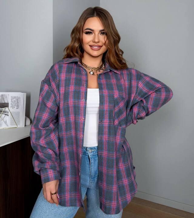 Рубашка унисекс из фланели в клетку оверсайз с длинным рукавом демисезонная