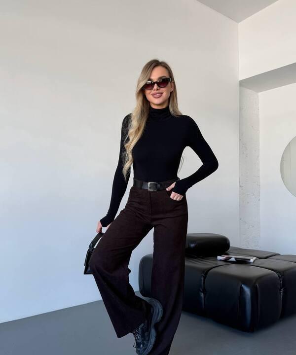 Брюки женские палаццо из вельвета с высокой посадкой широкие повседневные весенние