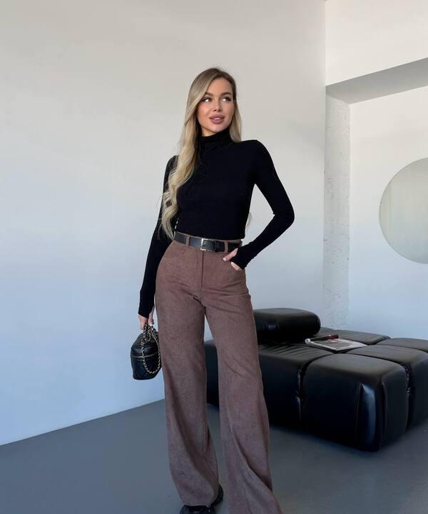 Брюки женские палаццо из вельвета с высокой посадкой широкие повседневные весенние