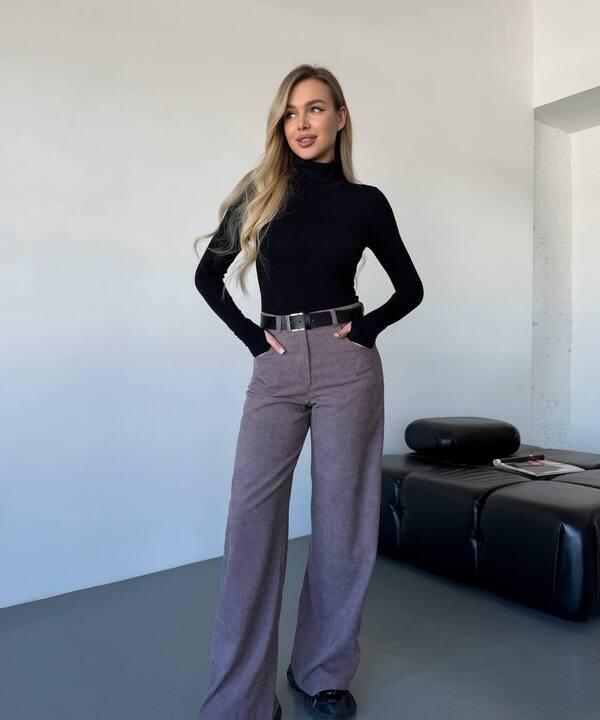 Брюки женские палаццо из вельвета с высокой посадкой широкие повседневные весенние