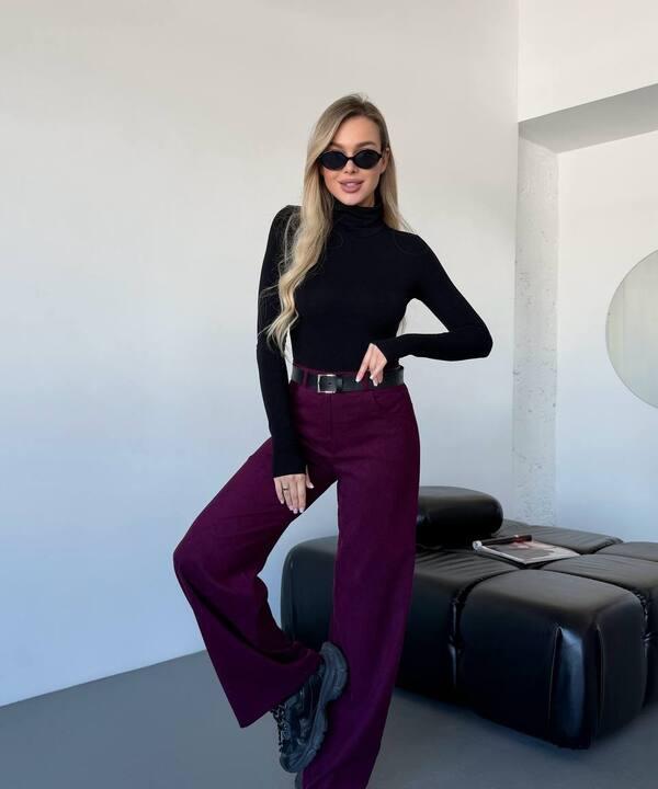 Брюки женские палаццо из вельвета с высокой посадкой широкие повседневные весенние