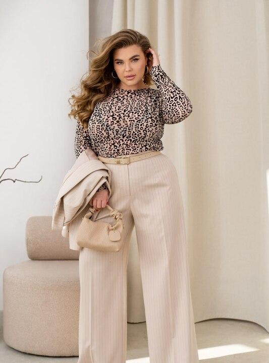 Брюки женские из тиара палаццо широкие с высокой посадкой на резинке сзади в полоску деловые весенние