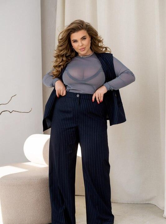 Брюки женские из тиара палаццо широкие с высокой посадкой на резинке сзади в полоску деловые весенние