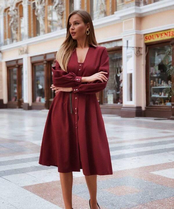 Платье-рубашка женское из ткани Barby миди с длинным рукавом на пуговицах с поясом весеннее