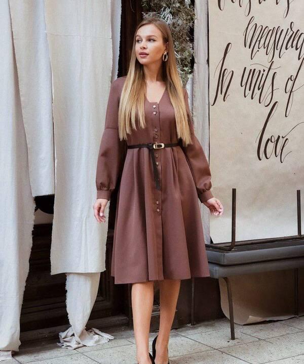 Платье-рубашка женское из ткани Barby миди с длинным рукавом на пуговицах с поясом весеннее