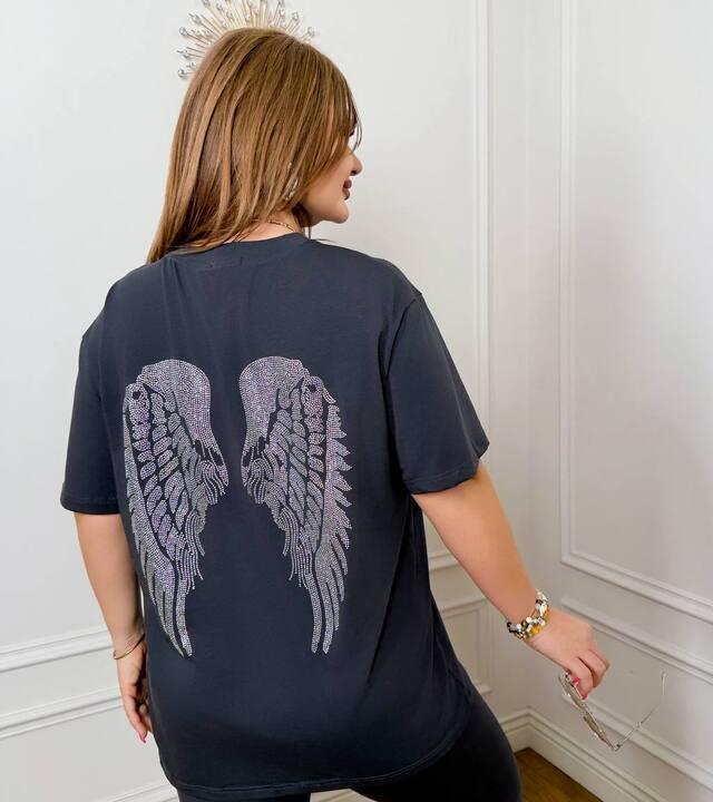 Футболка женская из кулира хлопковая оверсайз удлинённая с рисунком из страз большие размеры весенняя