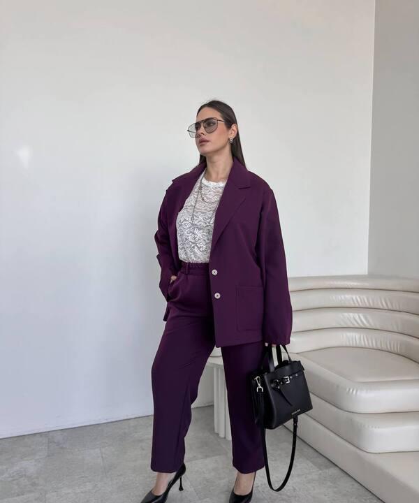 Костюм-двойка женский из турецкого костюмного трикотажа с пиджаком и брюками оверсайз