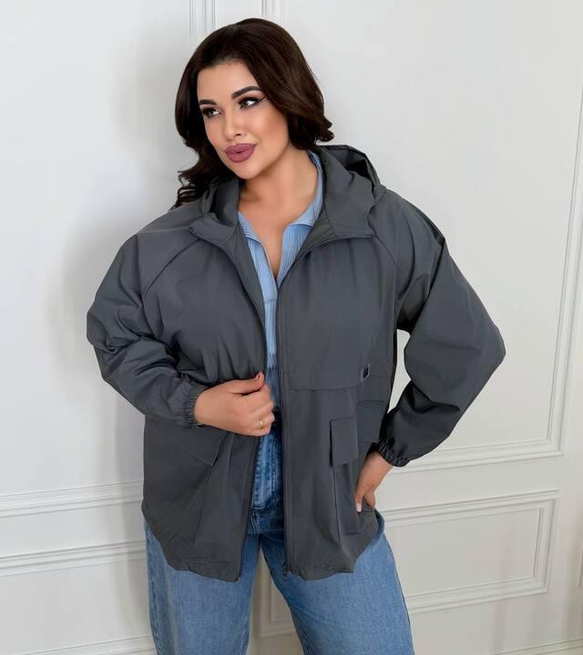 Ветровка женская из плащевки Канада с капюшоном на молнии средняя весенняя