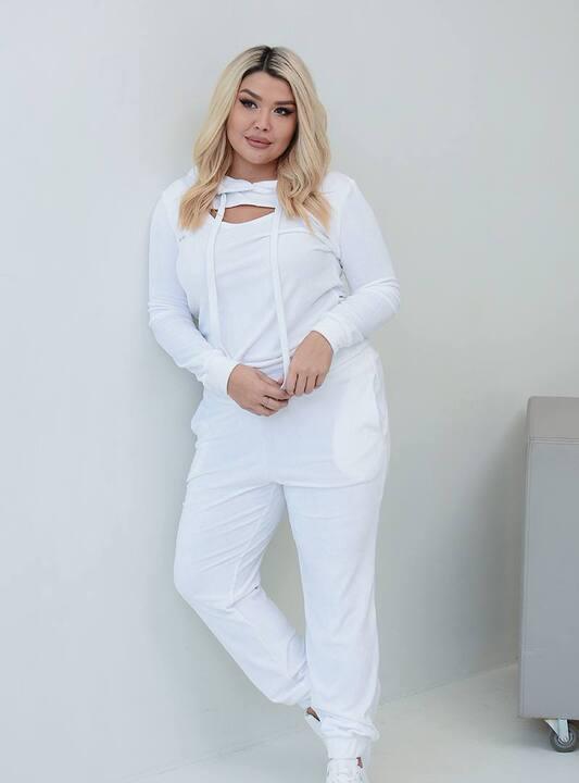 Спортивный костюм женский из велюра с худи и прямыми брюками демисезонный