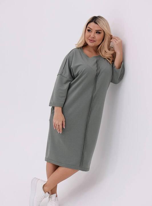 Платье-туника женское из двунитки вискоза прямого кроя с карманами миди весеннее