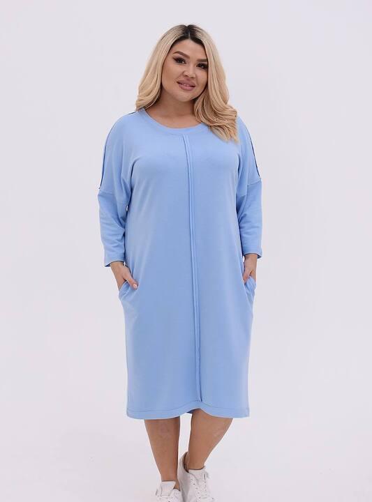 Платье-туника женское из двунитки вискоза прямого кроя с карманами миди весеннее