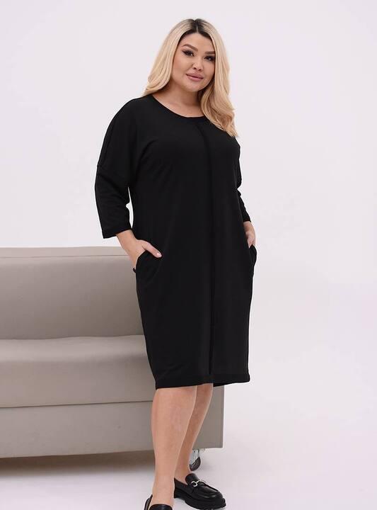 Платье-туника женское из двунитки вискоза прямого кроя с карманами миди весеннее