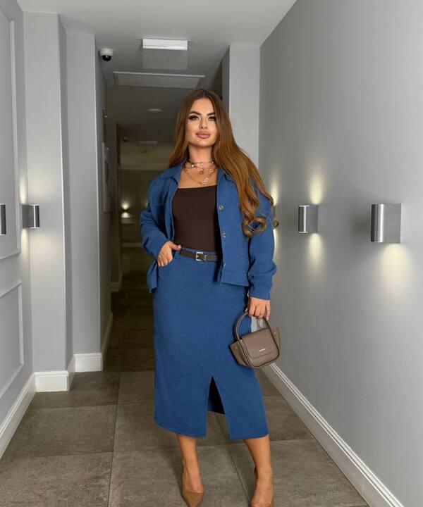 Костюм женский из микровельвета и хлопка двойка бомбер и юбка карандаш с высокой талией весенний большие размеры