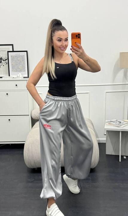 Брюки женские палаццо из шелка дабл армани с высокой посадкой на резинке с кулиской широкие весенние